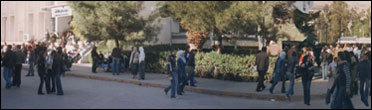 Students outside the Arabic school for for foreigners at the University of Damascus, Syria